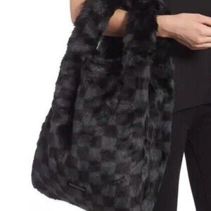 Kendall & Kylie Black Faux-Fur Checker Shoulder Bag